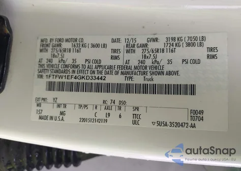 2016 Ford F-150 Xlt z USA, uszkodzony, nr VIN 1FTFW1EF4GKD33442